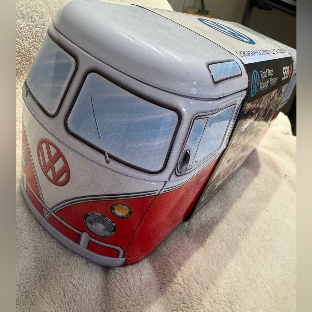 Volkswagen Red and White Bus Tin with 550 piece puzzle